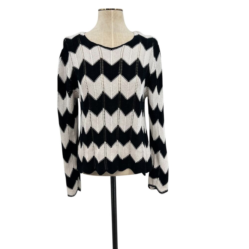 Frame Le Crochet‎ Zig-Zag Sweater Shirt Chevron Black White Size Large